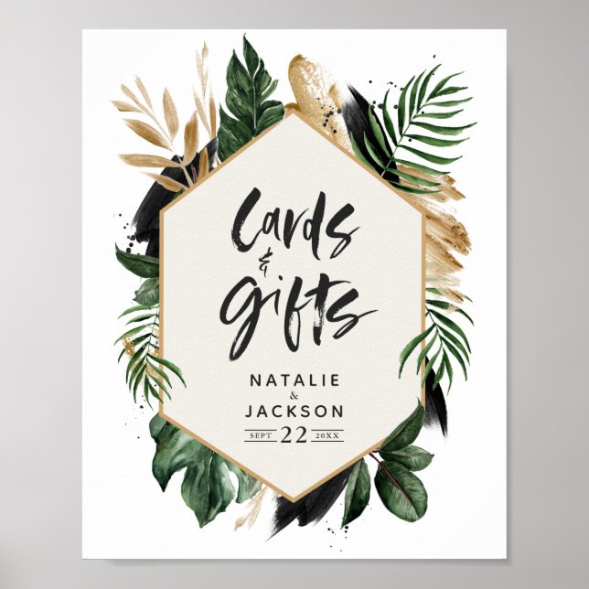 Póster tarjetas y regalos frondosos boda follaje tropical (Frente)