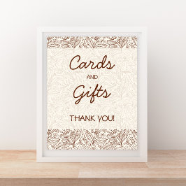 Póster Tarjetas y regalos fuente manuscrita floral marrón