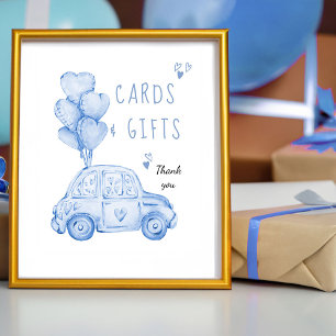 Póster Tarjetas y regalos globos azules y coche cumpleaño