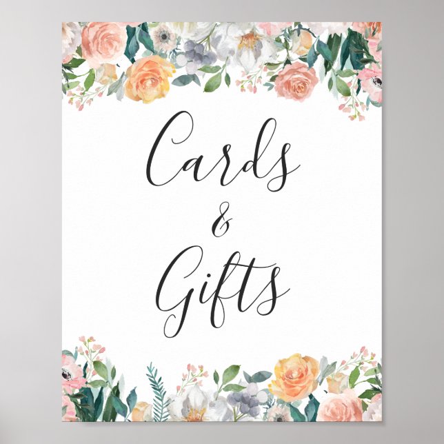 Póster Tarjetas y regalos Jardín Bloom Rosas Rótulo Flora (Frente)