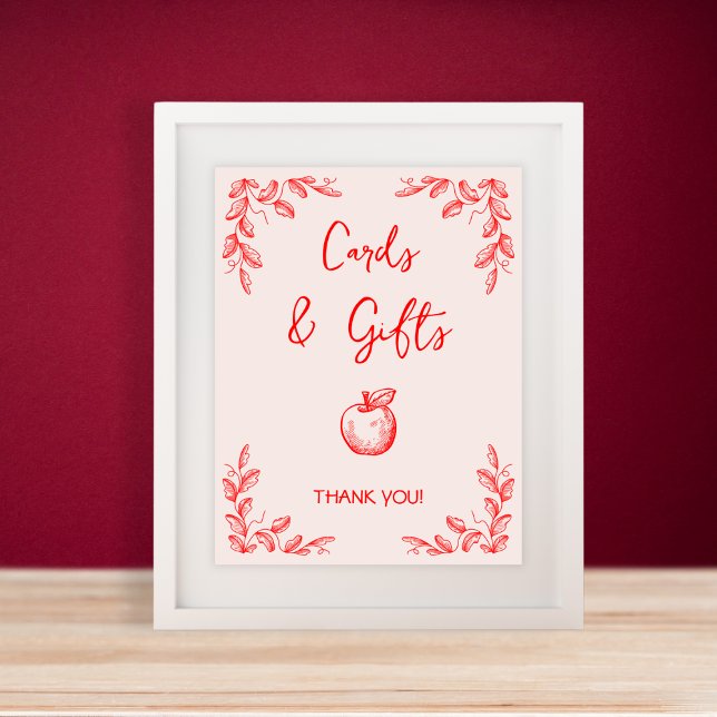 Póster Tarjetas y regalos Mano de Apple Dibujó Baby Showe (Cards & Gifts Apple Hand Drawn Baby Shower Poster)