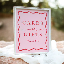 Póster Tarjetas y regalos modernos de marco rosado y rojo