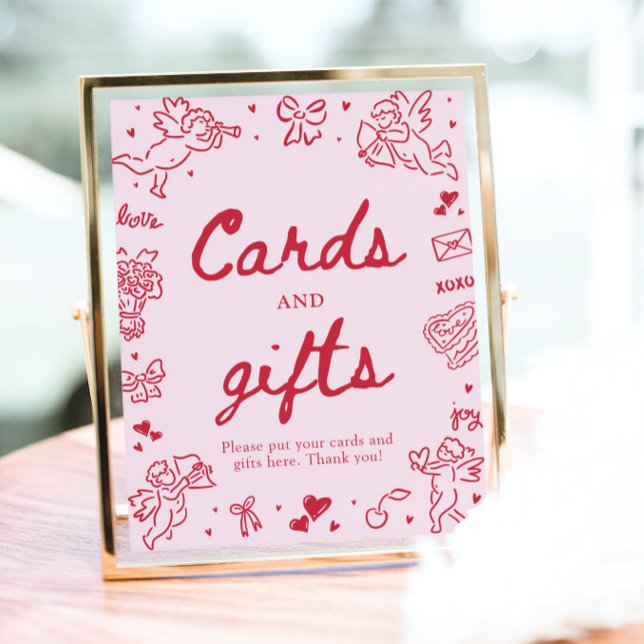 Póster Tarjetas y regalos modernos de San Valentín dibuja (Pink Hand Drawn Modern Valentine Cards and Gifts)