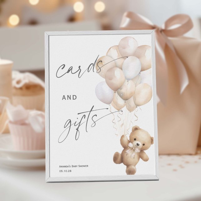 Póster Tarjetas y regalos modernos esperan prematuramente (Beige Gender Neutral Shower, We Can Bearly Wait Themed Cards and gifts sign)