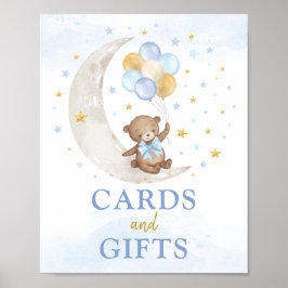 Póster Tarjetas y regalos Moon Teddy Oso Azul Globos de O