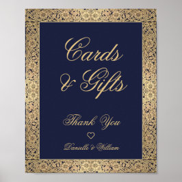 Póster Tarjetas y regalos Navy Rosas de oro azul elegante