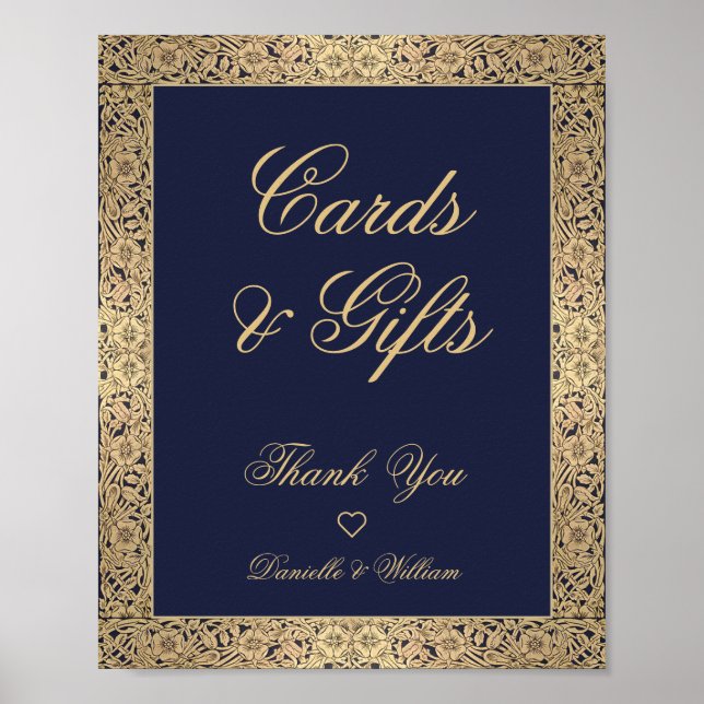 Póster Tarjetas y regalos Navy Rosas de oro azul elegante (Frente)