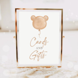 Póster Tarjetas y regalos Oso de peluche Globo Boho Cumpl