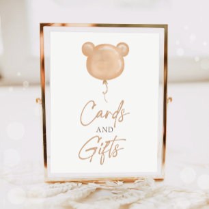 Póster Tarjetas y regalos Oso de peluche Globo Boho Cumpl