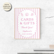 Tarjetas y regalos para baby shower con rayas rosa