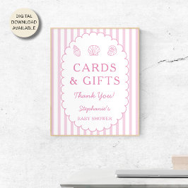 Póster Tarjetas y regalos para baby shower con rayas rosa