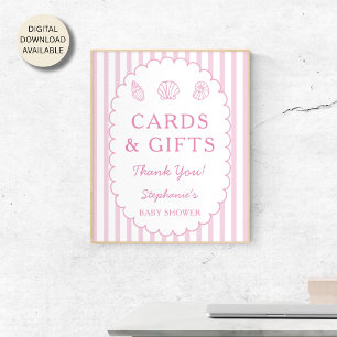 Póster Tarjetas y regalos para baby shower con rayas rosa
