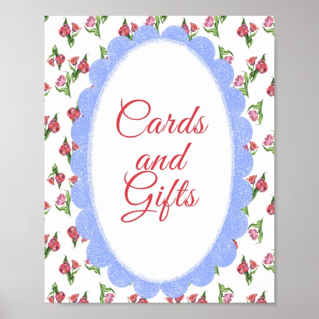 Póster Tarjetas y regalos para baby shower de flores vint (Frente)