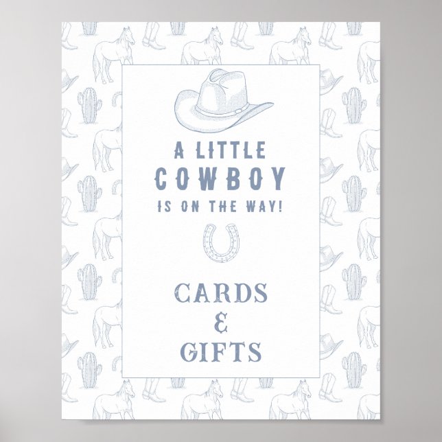 Póster Tarjetas y regalos para baby shower de vaquero (Frente)