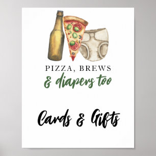 Póster Tarjetas y regalos para baby shower Pizza, Cerveza