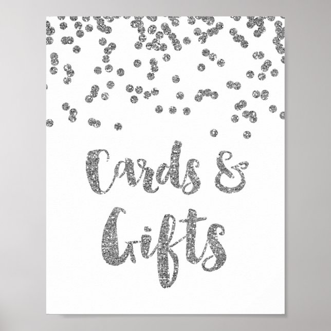 Póster Tarjetas y regalos para boda con confeti plateado (Frente)