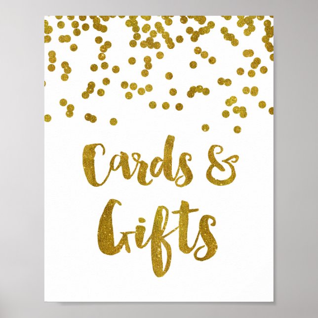 Póster Tarjetas y regalos para bodas con confeti dorado (Frente)