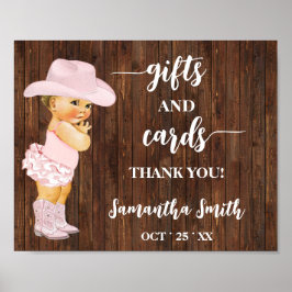 Póster Tarjetas y regalos Pequeña Cowgirl Rótulo de Baby 