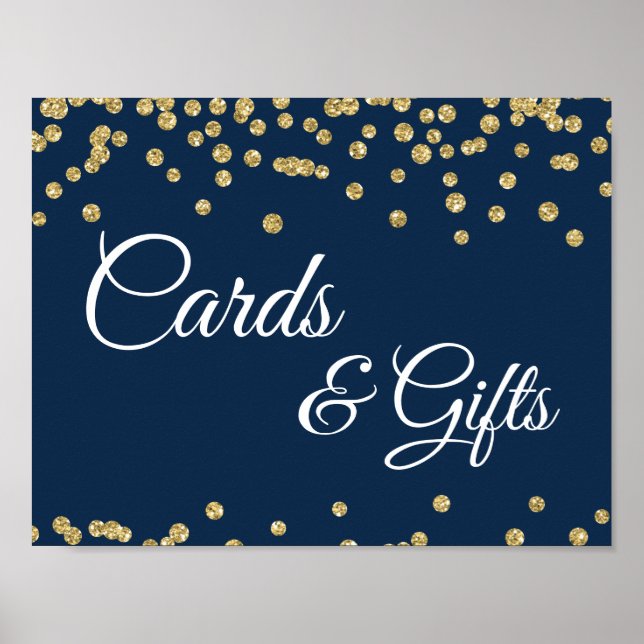 Póster Tarjetas y regalos Purpurina de burla de oro Confe (Frente)