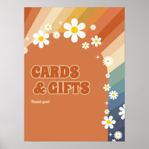 Póster Tarjetas y regalos retro vintage Rainbow Daisy