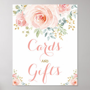 Póster Tarjetas y regalos rosa sonrosado floral verde dor