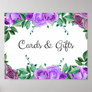 Póster Tarjetas y regalos. Rosas morados. Signo de boda f