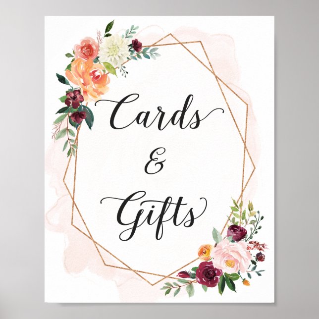 Póster Tarjetas y regalos | Rótulo Boda floral romántico (Frente)