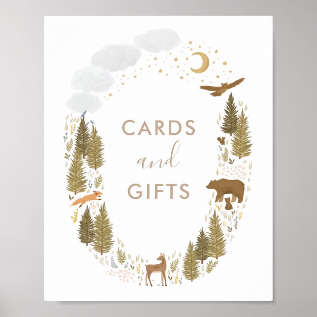 Póster Tarjetas y regalos Rótulo de Baby Shower Woodland (Frente)