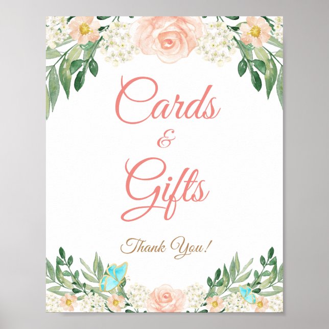 Póster Tarjetas y regalos Rótulo de Boda floral Rubor Pea (Frente)