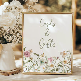 Póster Tarjetas y regalos Rótulo de ducha de flores silve