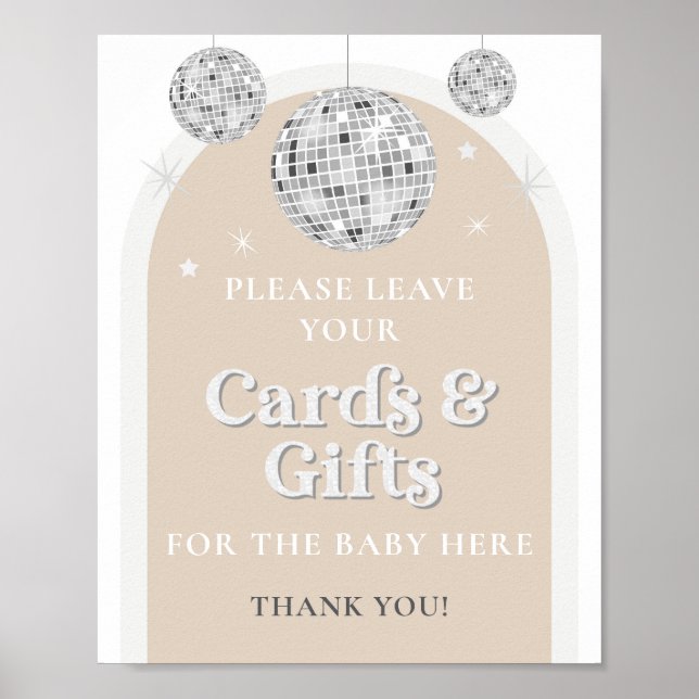 Póster Tarjetas y regalos Rótulo Disco Ball Baby Shower (Frente)