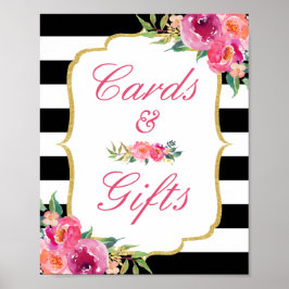 Póster Tarjetas y regalos Rótulo Fuchsia Floral Black Str