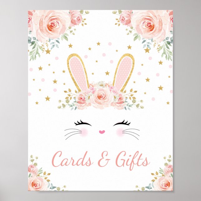 Póster Tarjetas y regalos / Rubor Floral Bunny Rabbit Fie (Frente)