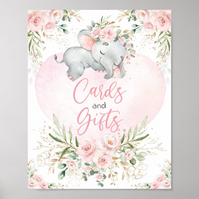 Póster Tarjetas y regalos Rubor Floral Elephant Baby Show (Frente)