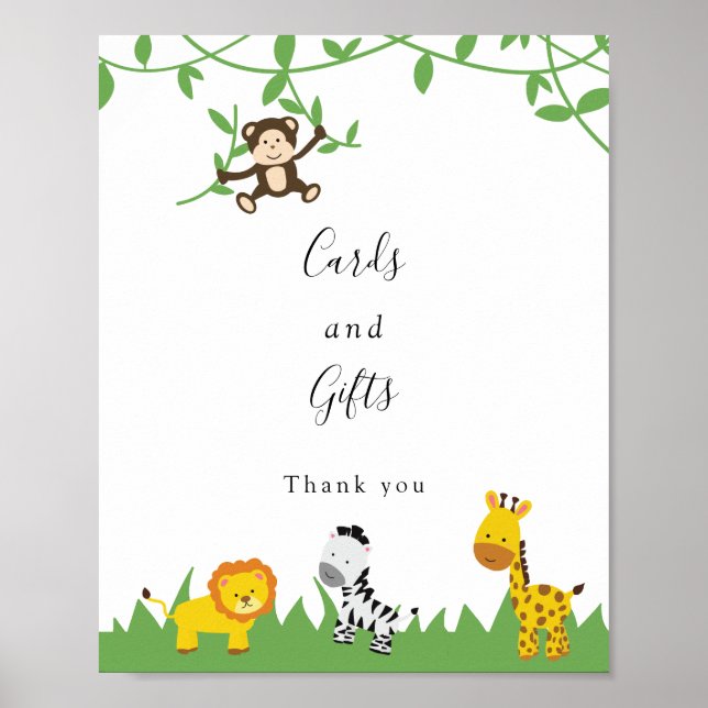 Póster Tarjetas y regalos Safari Baby Shower Jungle Anima (Frente)