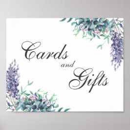 Póster Tarjetas y regalos. Signo floral. Boda morada