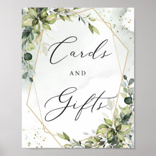 Póster Tarjetas y regalos signo verde boho follaje dorado