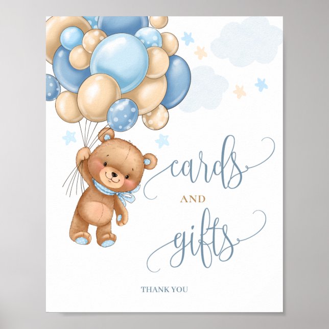 Póster Tarjetas y regalos Teddy Bear Globos Baby Shower R (Frente)
