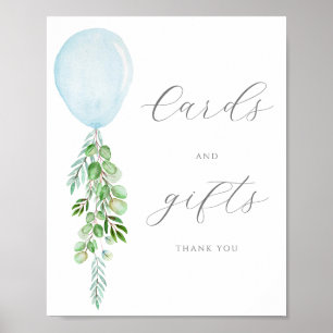 Póster Tarjetas y Rótulo de regalo Blue Balloon Boy Baby 