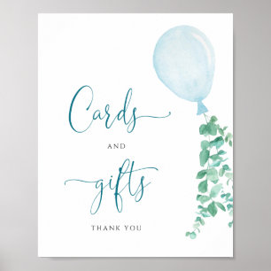 Póster Tarjetas y Rótulo de regalo Blue Balloon Boy Baby