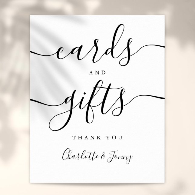 Póster Tarjetas Y Rótulos De Regalos En Blanco Y Negro (Black And White Script Cards And Gifts Sign)