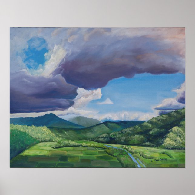 Póster Taro Fields Hanalei Hawaii Petróleo Pintura (Frente)