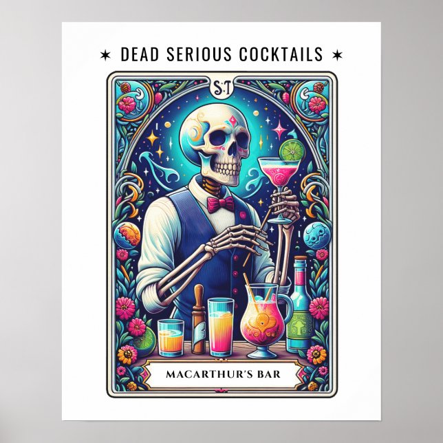 Póster Tarot Bartender Bar Dead Serious Cocktails  (Frente)