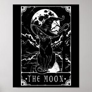Póster Tarot Card Crescent Moon Y Black Cat Witch Gorra H