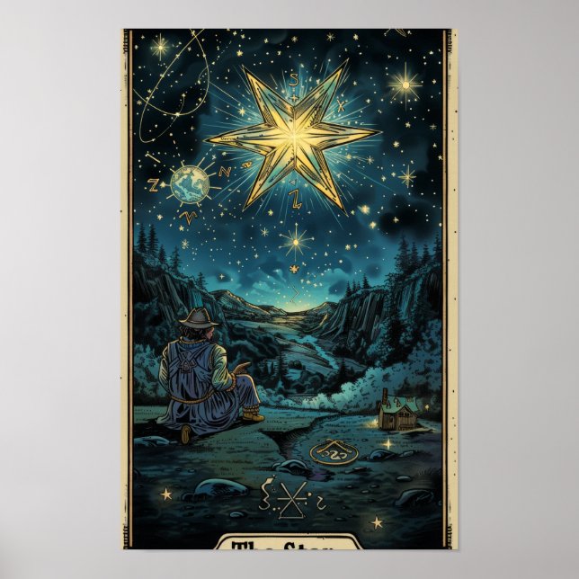 Póster Tarot Card de The Star Art Work con texto en Botto (Frente)