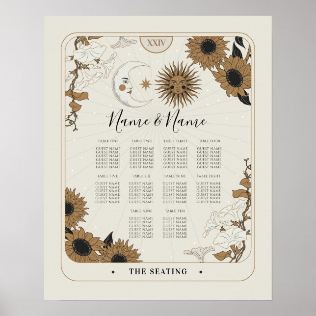 Póster Tarot Card Table 10 Seating Plan Wedding Sun Moon  (Frente)