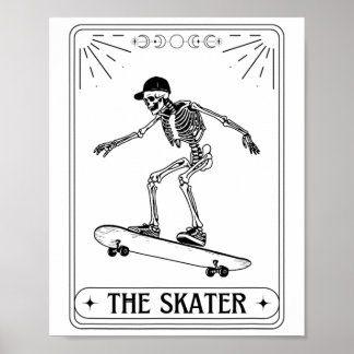 Póster Tarot Card The Skater Skeleton Halloween Skateboar