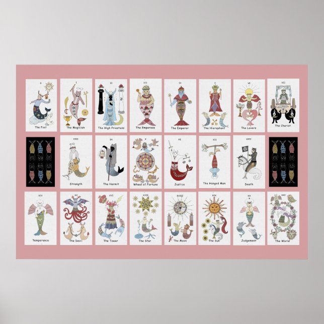 Póster Tarot de Arcanos Mayores de gato sirena (Frente)