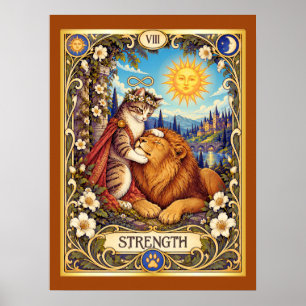 Póster Tarot del gato de la fuerza - Coraje y compasión