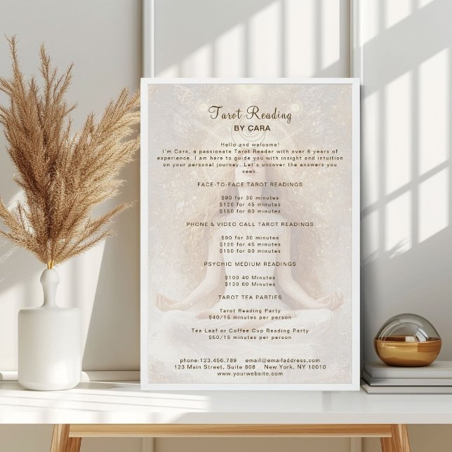 Póster Tarot Mystic Wye Moon Gold Price List (Tarot Mystic Woman Eye Moon Gold Price List Poster)